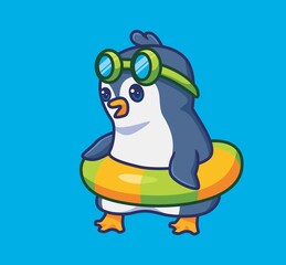 cute penguin vacation on summer. isolated cartoon animal illustration. Flat Style Sticker Icon Design Premium Logo vector. Mascot Character