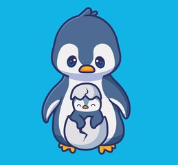 cute penguin mom with hatching egg. isolated cartoon animal illustration. Flat Style Sticker Icon Design Premium Logo vector. Mascot Character
