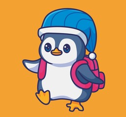 cute penguin student back to school. isolated cartoon animal illustration. Flat Style Sticker Icon Design Premium Logo vector. Mascot Character