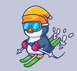 cute penguin playing skating. isolated cartoon animal illustration. Flat Style Sticker Icon Design Premium Logo vector. Mascot Character