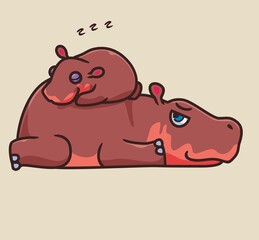 cute cartoon family hippopotamus. isolated cartoon animal illustration vector