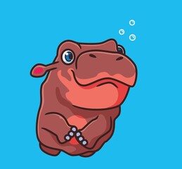 cute cartoon hippopotamus swimming. isolated cartoon animal illustration vector