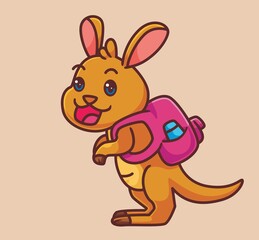 cute cartoon kangaroo go to school. isolated cartoon animal illustration vector