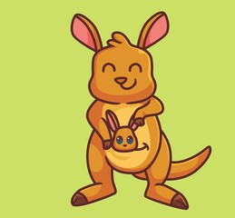 cute cartoon kangaroo with baby in pouch. isolated cartoon animal illustration vector