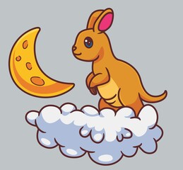 cute cartoon kangaroo with a moon. isolated cartoon animal illustration vector