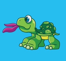 cute cartoon turtle eating leaf. isolated cartoon animal illustration vector