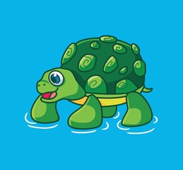cute cartoon turtle on water. isolated cartoon animal illustration vector