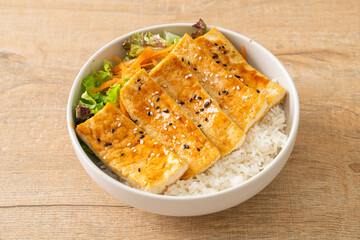 teriyaki tofu rice bowl - vegan food style