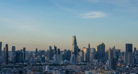 Fototapeta na wymiar view of Bangkok City with bright blue sky, the business district of Bangkok the Capital of Thailand