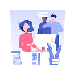 Harassment at a workplace isolated concept vector illustration. Men whisper about their female colleague, bullying at work, human resources, pursue career, disgraceful behavior vector concept.