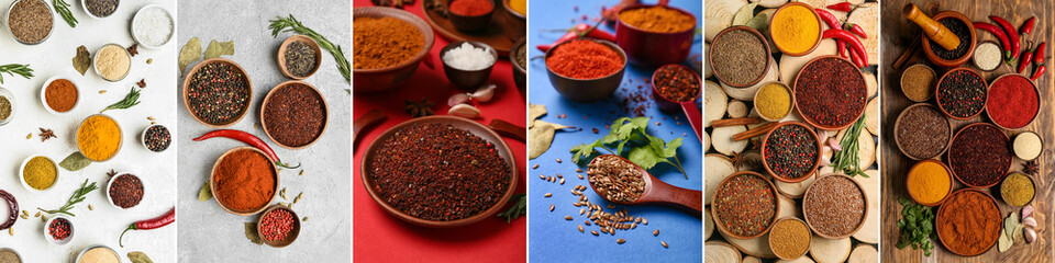 Collection of aromatic spices on table