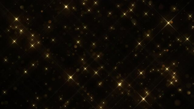ゴールドに輝く星と玉ボケ　ゆったりフラッシュ　ループ