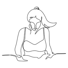 woman teenager in swimming pool contour line art illustration. One line drawing and continuous line vector.