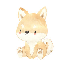Watercolor Akita Inu. Dog illustration for kids