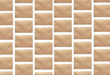 Many envelopes on white background. Pattern for design