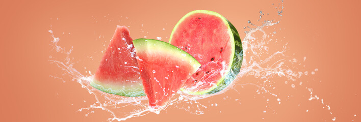 Slices of fresh watermelon on white background - Powered by Adobe