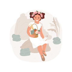 Shavuot isolated cartoon vector illustration. Jewish girl preparing for Shavuot celebration, holding basket with fruits, religious pilgrimage festivals, holy days together vector cartoon.