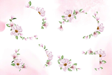 Obraz na płótnie Canvas Magnolia Watercolor Flower Wedding Frames Multi Purpose Template Design Collection