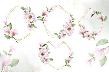 Magnolia Watercolor Flower Wedding Frames Multi Purpose Template Design Collection