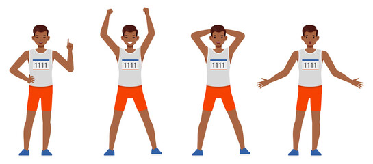 Set of Runner man character vector design. Presentation in various action with emotions, running, standing and walking.