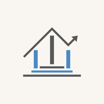 Simple and unique home with arrow trading and stairs image graphic icon logo design abstract concept vector stock. Can be used as a symbol related to property or development