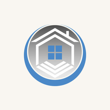 Simple and unique hexagon with roof house and window on circle around image graphic icon logo design abstract concept vector stock. Can be used as symbol related to home property or home