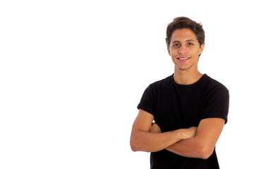 Obraz premium young Man with arms crossed in white background.