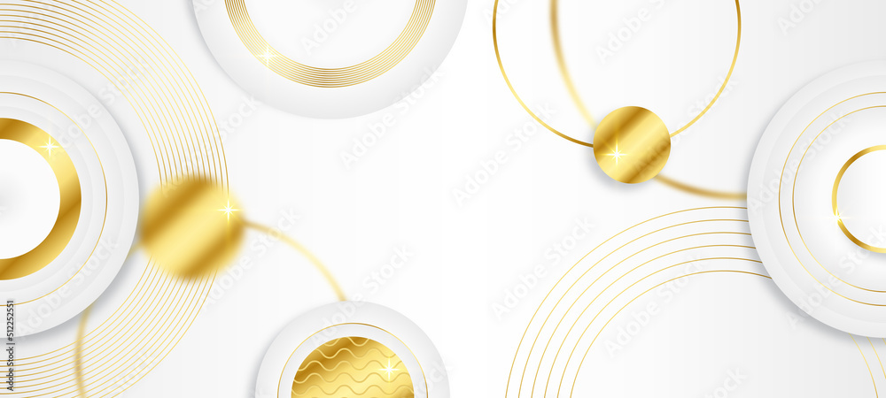 Wall mural Modern white and gold abstract background. Abstract geometric shape white gold background with light and shadow 3D layered for presentation design.