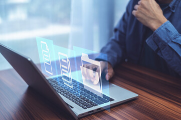 Businessman using computer Software for security, searching and managing corporate files, Corporate...