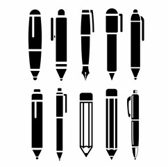 Pens and pencils isolated. Writing tools icons set. 