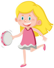 Cute girl playing tambourine