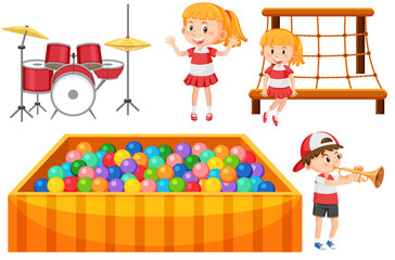 Set of children doing different activities