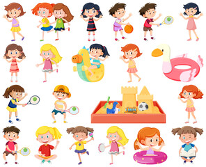 Set of children doing different activities