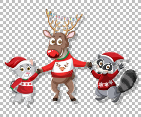 Cute Christmas deer on grid background
