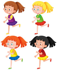 Set of different girls in walking posture