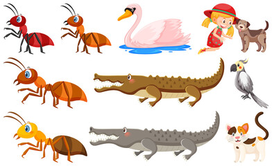 Set of various wild animals in cartoon style