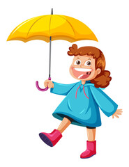 Happy girl in raincoat holding umbrella