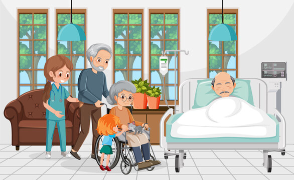 Elderly patient in hospital with caregiver