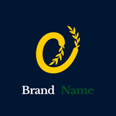 Creative simple logo yellow letter c grow branched leaves on dark blue background