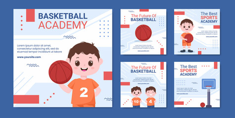 Fototapeta na wymiar Basketball Academy Kids Social Media Post Template Cartoon Background Vector Illustration