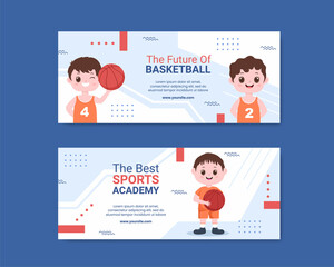 Fototapeta na wymiar Basketball Academy Kids Social Media Banner Template Cartoon Background Vector Illustration