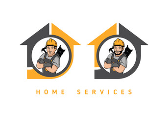 Home service handyman cartoon character logo design illustration