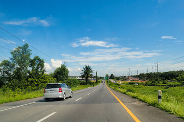 Fototapeta na wymiar View of Road No. 4 in the south of Thailand in view of a speeding car. travel concept