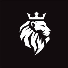 lion head with crown mascot vector on black background