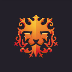 Ornament gold Lion Head mascot vector illustration