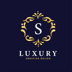 Gold badge initial letter s logo luxury calligraphic vector image,