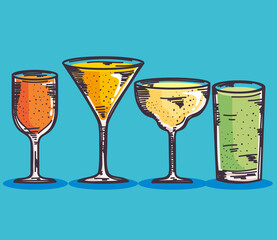 four cocktails drinks icons