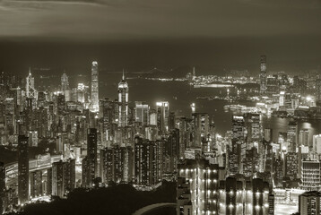 Aerial view of skyline of Hong Kong city at night