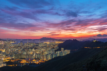 Fototapeta na wymiar Idyllic landscape of sunset over Hong Kong city