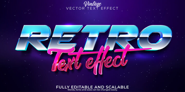 Vintage 80s text effect, editable retro future and cyber space text style